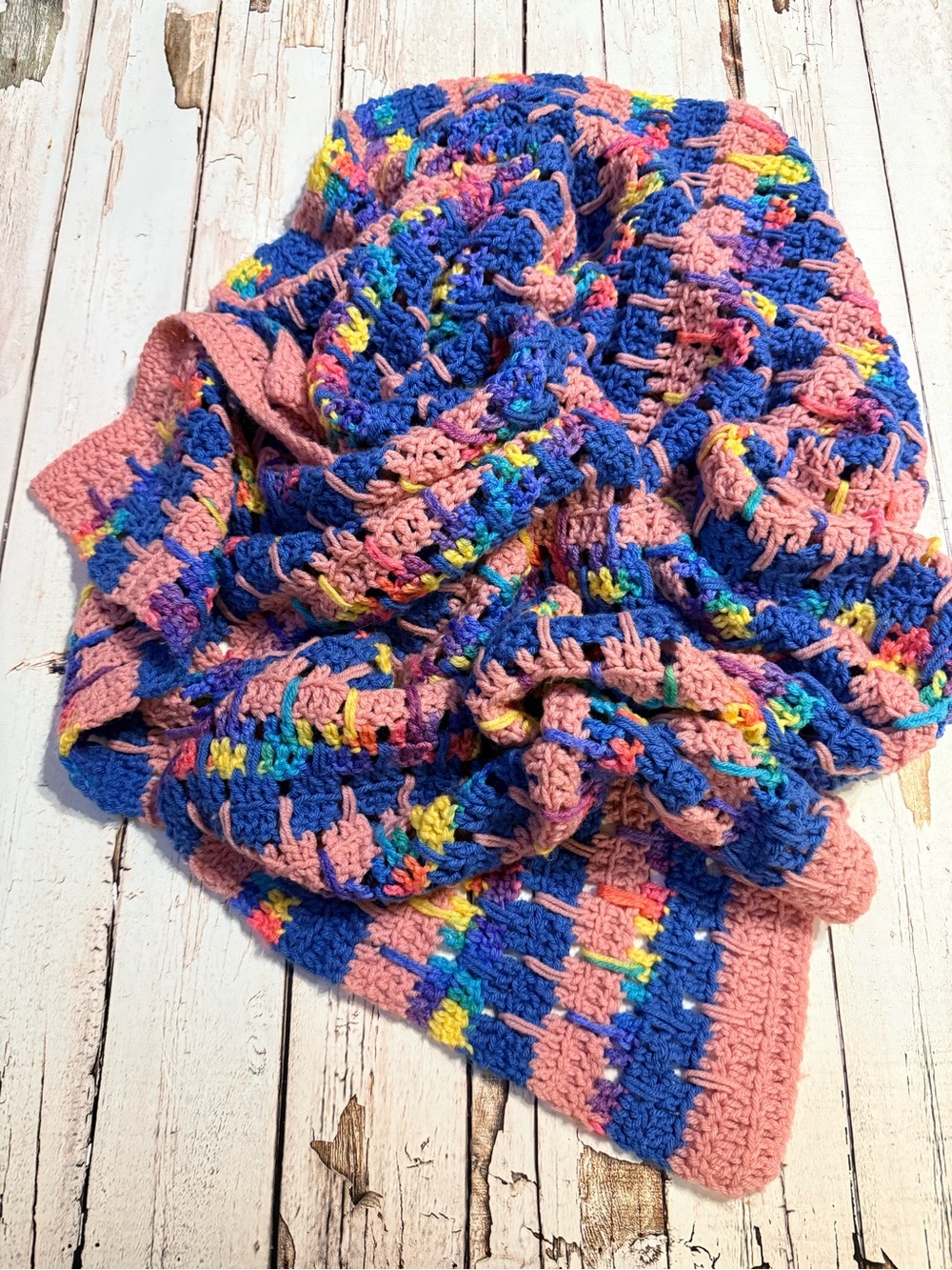 Handmade Kids Crochet Blanket - Pink & Blue